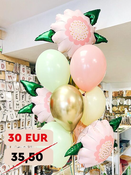 N-97 Hēlija balonu kompozīcija "Balonu pušķis ar ziediem".